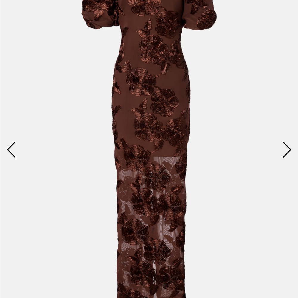 Chocolate Brown Floral Appliqué Maxi Dress